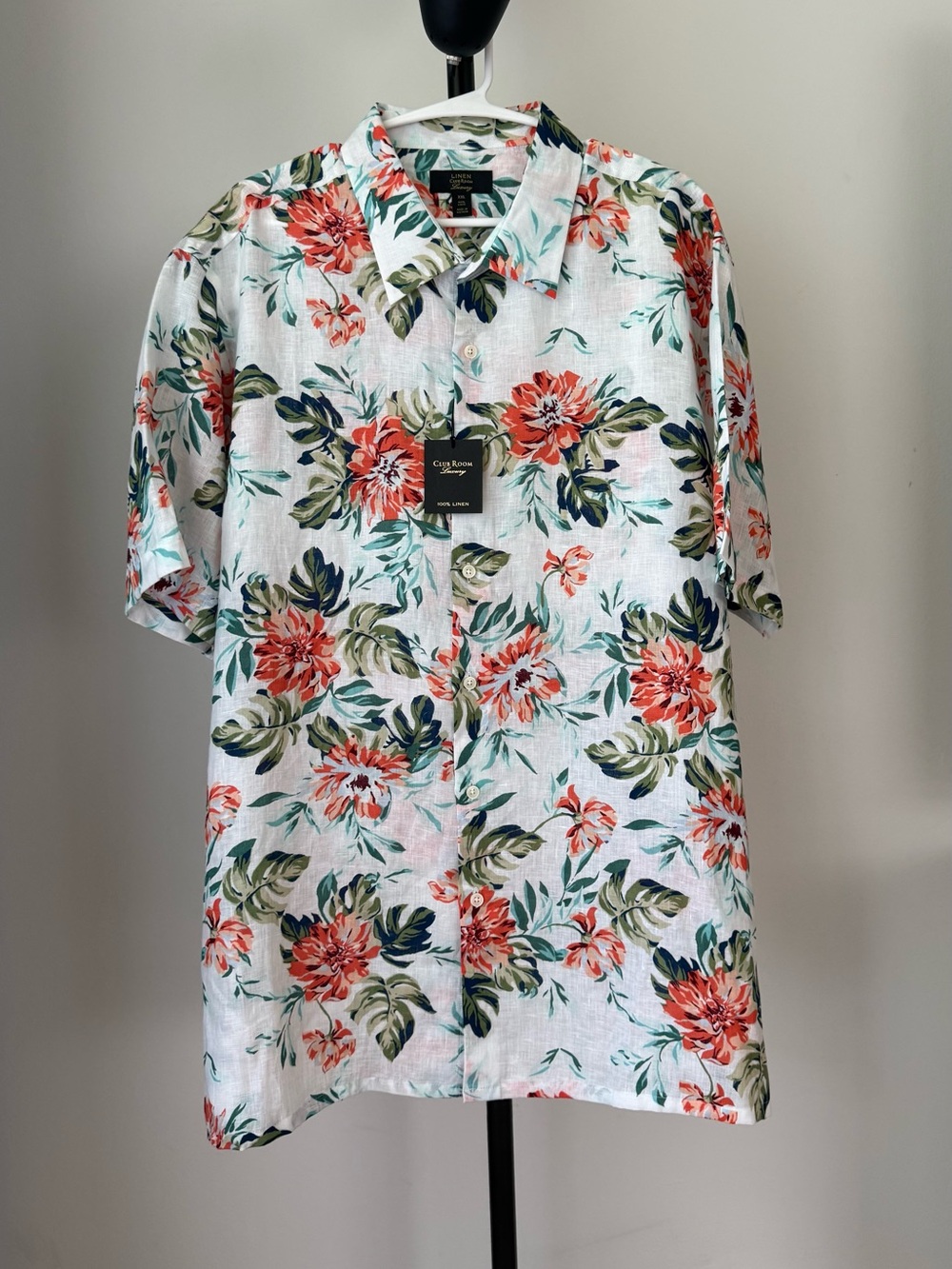 Club Room Luxury Men’s XXL 100% Linen Floral Short Sleeve Shirt NWT
